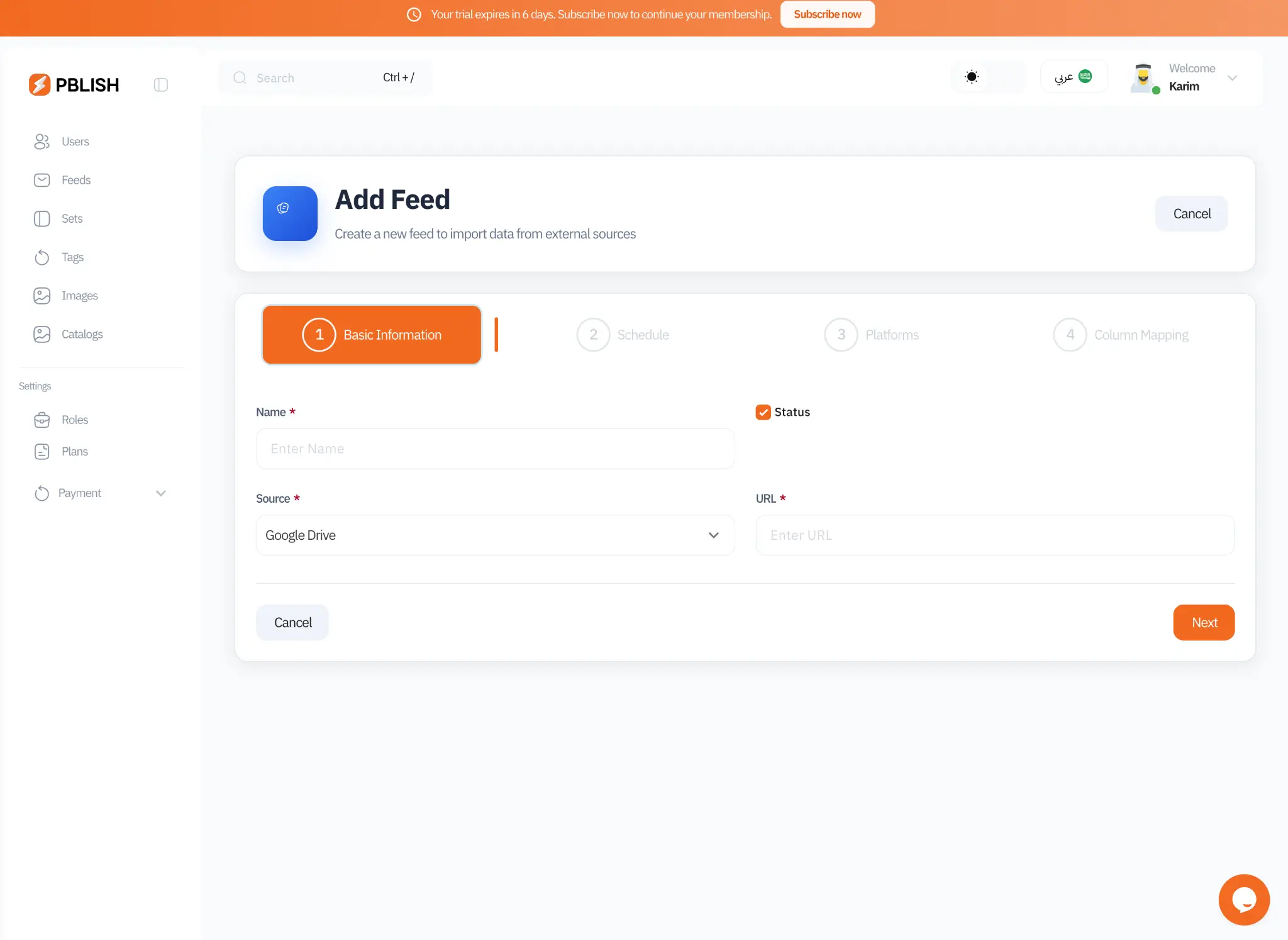 Add Feed basic information