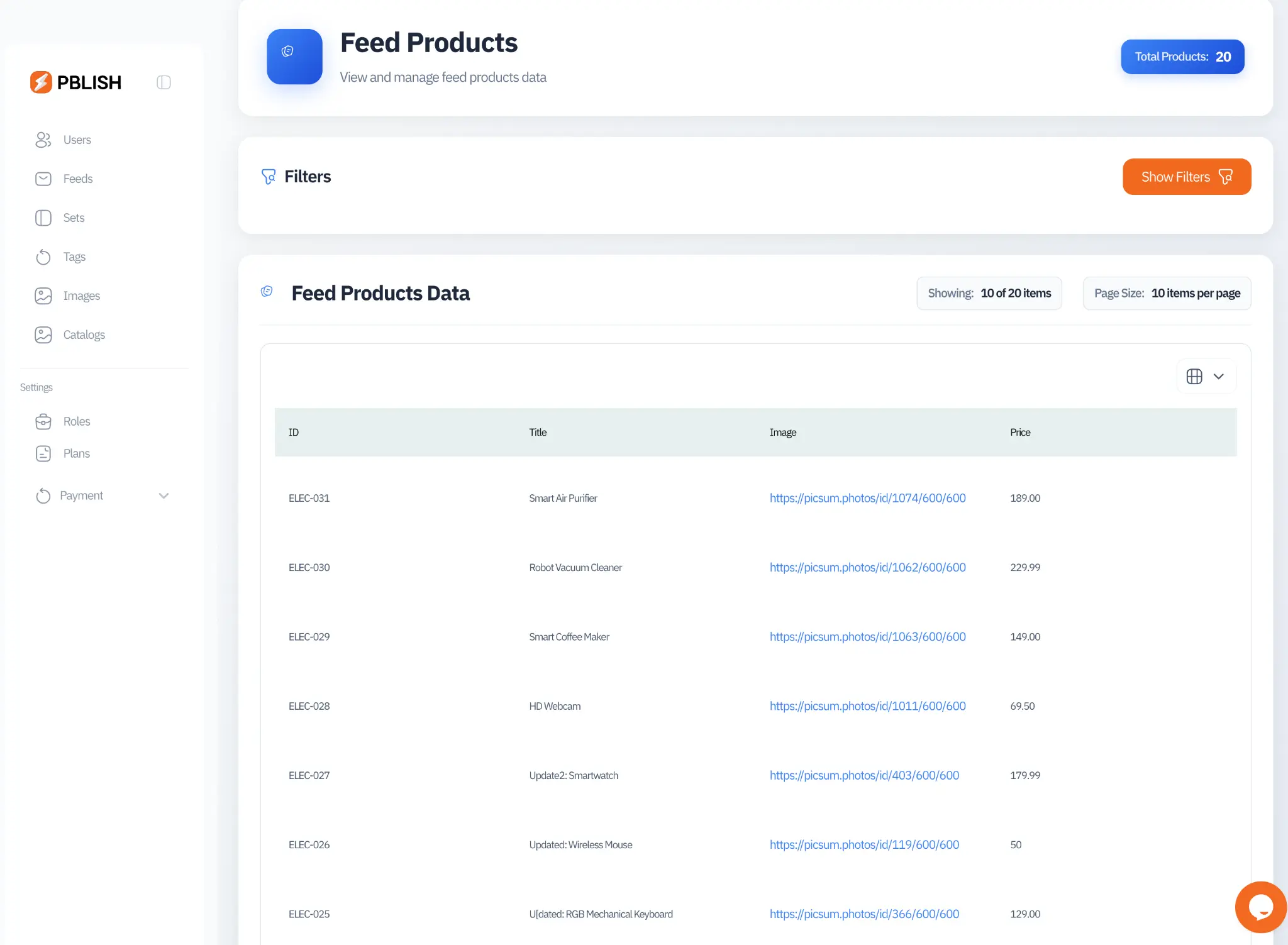 Feed Products list